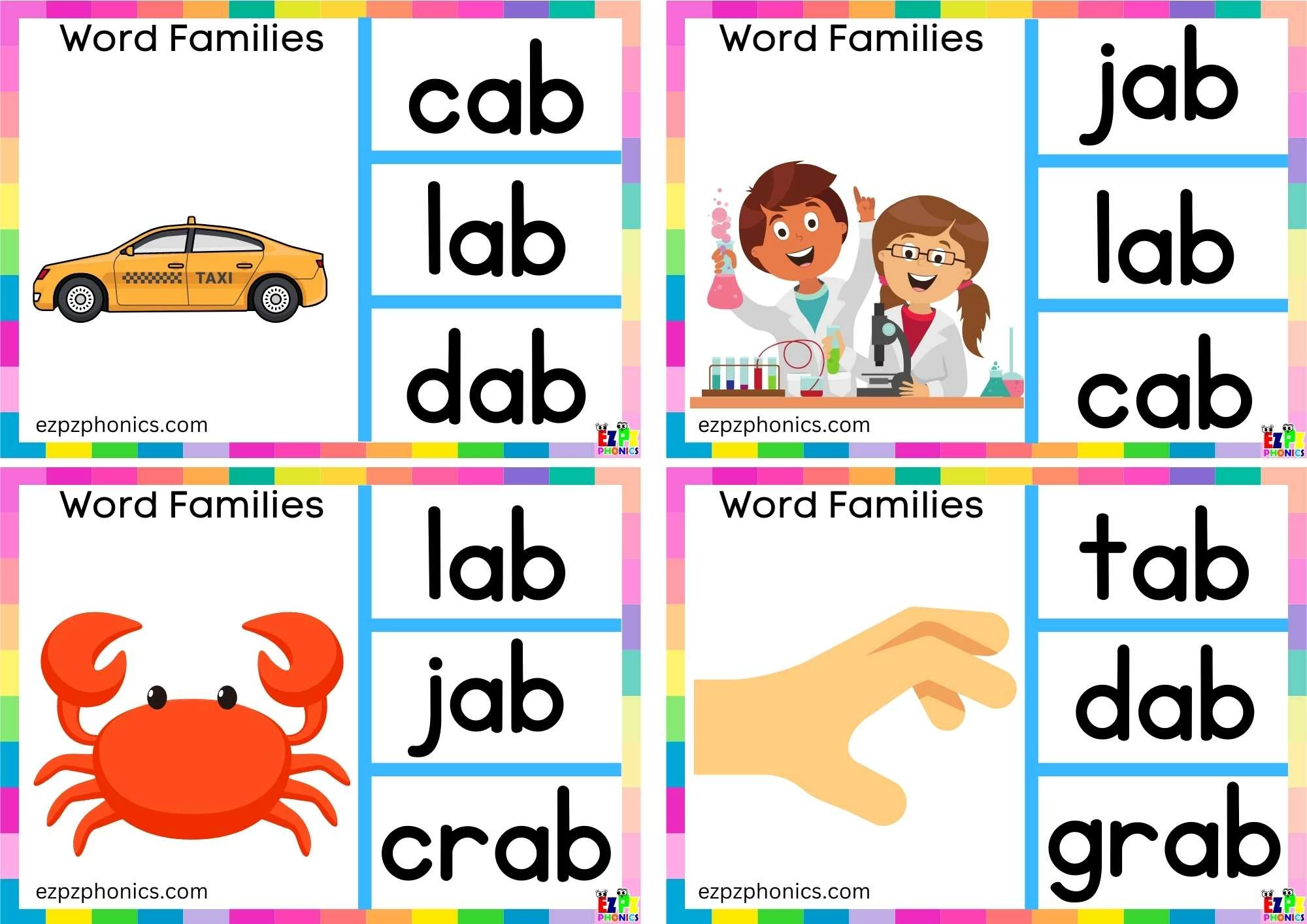 ab Word Family Look at the Images and Clip the Correct Word. Clip Card Activity for Kids Set 1